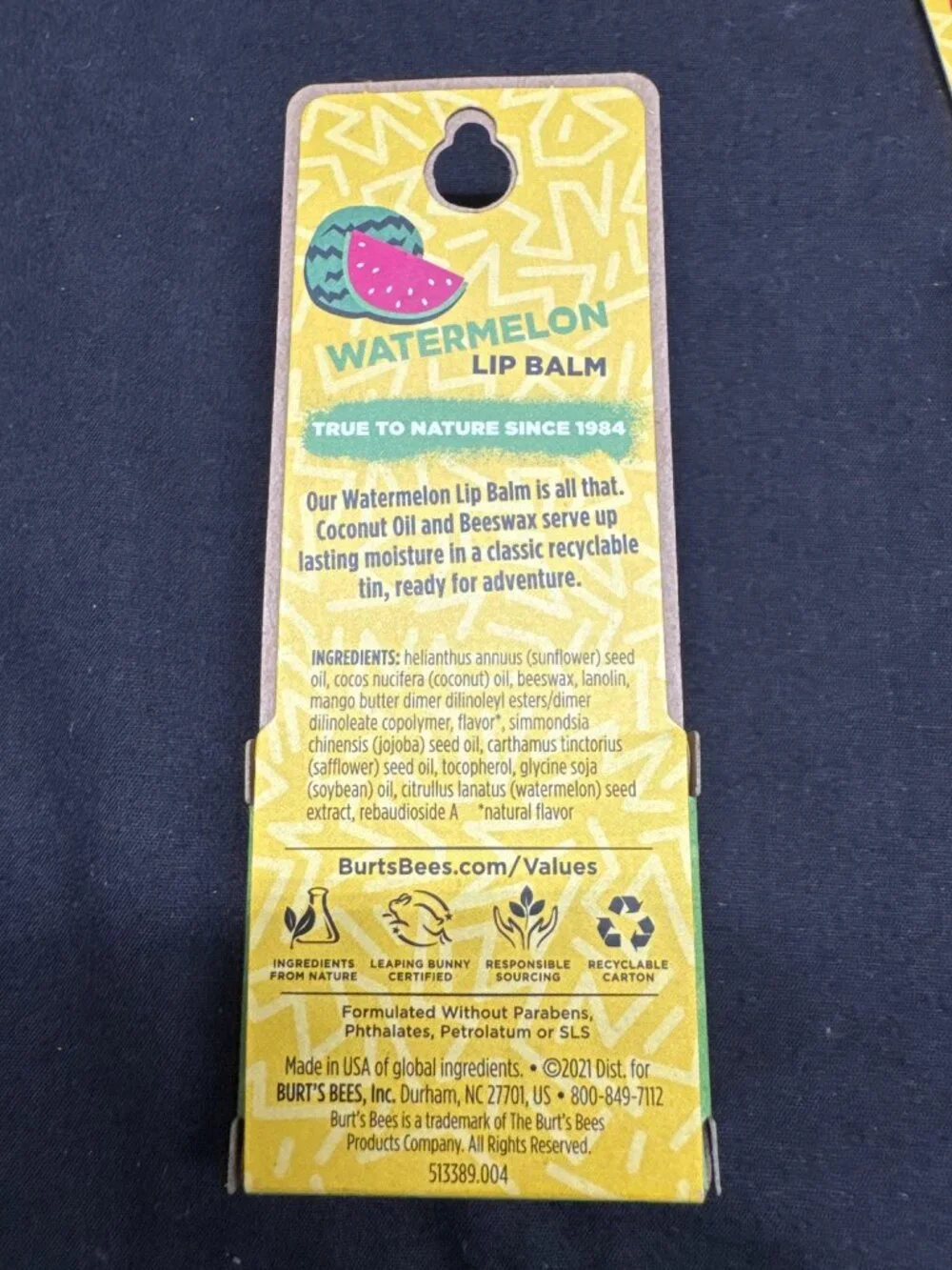 Burts Bees Watermelon Lip Balm Tin 0.3 Oz 100% Natural Recyclable Packaging